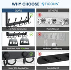 TICONN Over The Door Hooks, 5 Heavy Duty Tri Coat Rack All Metal Coat Hanger - Image 3