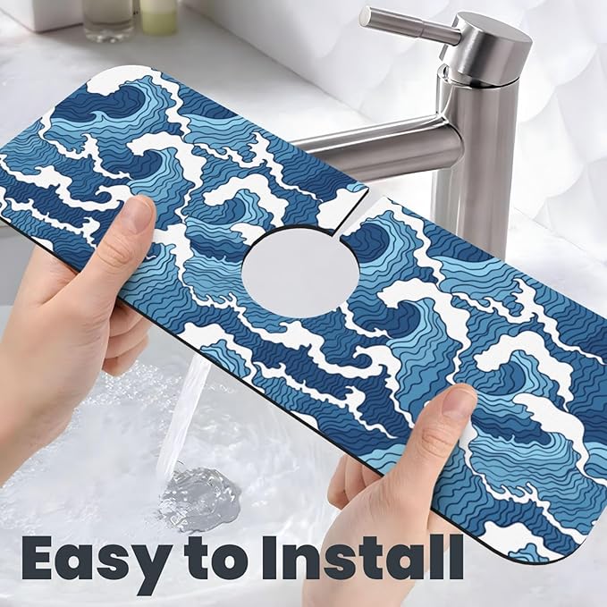 The Great Wave Off Kanagawa Japanese Blue White Kitchen Sink Splash Guard - Image 6