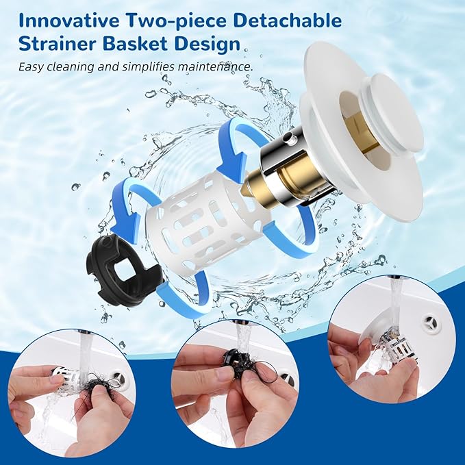 Hibbent Upgraded 3 in 1 Bathroom Sink Drain Strainer, Universal Pop Up Stopper - Image 2