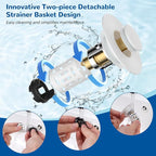 Hibbent Upgraded 3 in 1 Bathroom Sink Drain Strainer, Universal Pop Up Stopper - Image 2