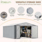 Greesum 10×14 FT Outdoor Storage Shed, Metal Storaged Sheds Without Floor, Tool Sheds with Lockable Doors and Sloping Roof for Garden, Patio, Gray - Image 3