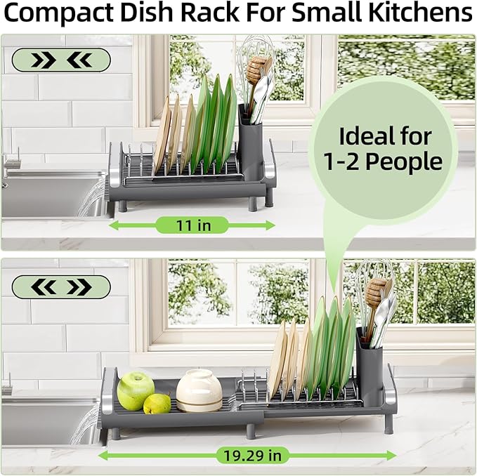 TOOLF Small Dish Drying Rack, Mini Expandable Compact Dish Rack, Slim - Image 2