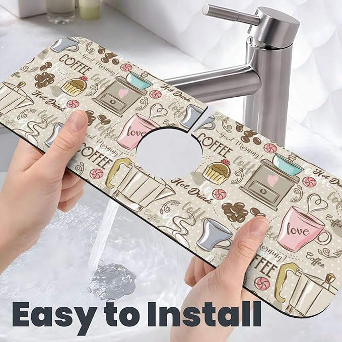 Coffee Time Vintage Espresso Machine Cupcakes Beans Kitchen Sink Splash Guard - Image 6