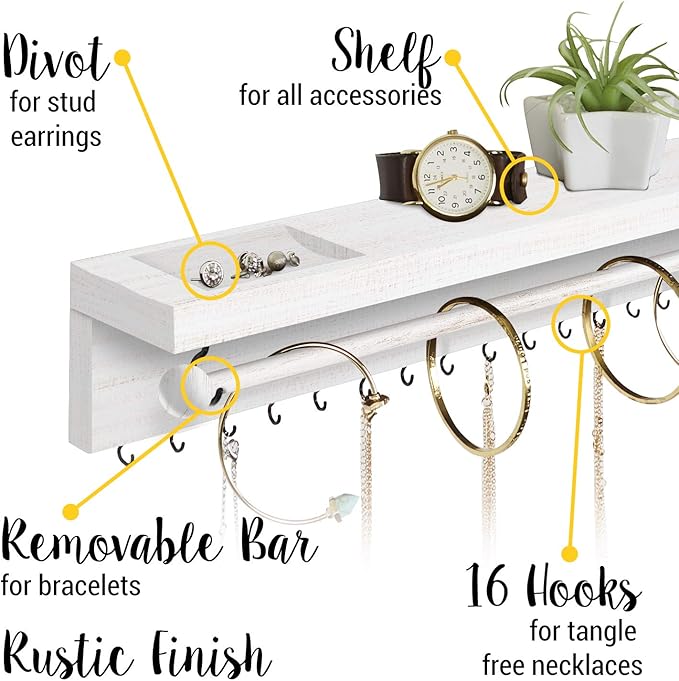 Rustic White Necklace Jewelry Organizer - Image 3
