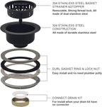 3-1/2 Inch Matte Black All Stainless Steel Kitchen Sink Drain Strainer Assembly - Image 7