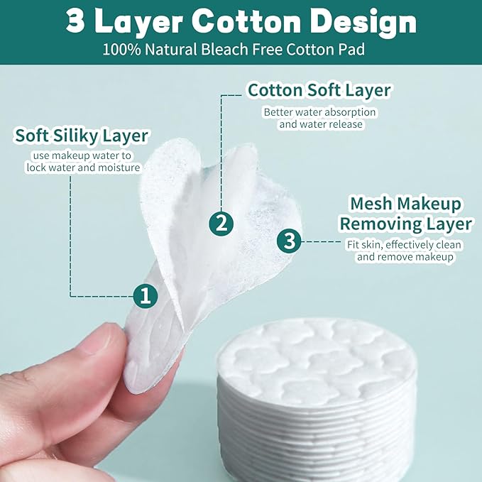Premium Cotton Rounds for Face, 100% Pure & Natural Facial Cleansing Round Pads - Image 3