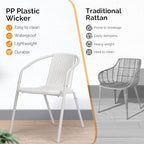 VINGLI PE Rattan Outdoor Dining Chairs Set of 4, Plastic Stackable Patio Chairs for Indoor, Porch, Restaurant, Garden, White - Image 6