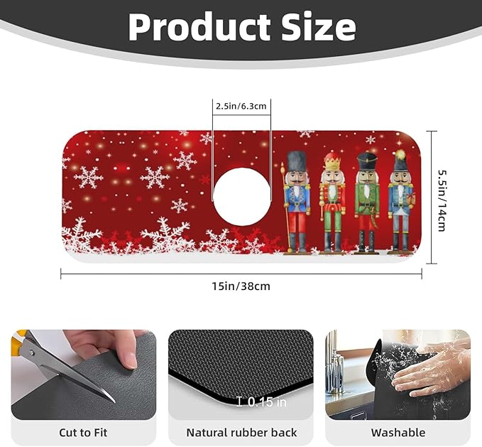 Christmas Snowflake Nutcracker Red 15" X 5.5" Kitchen Sink Splash Guard Faucet - Image 2