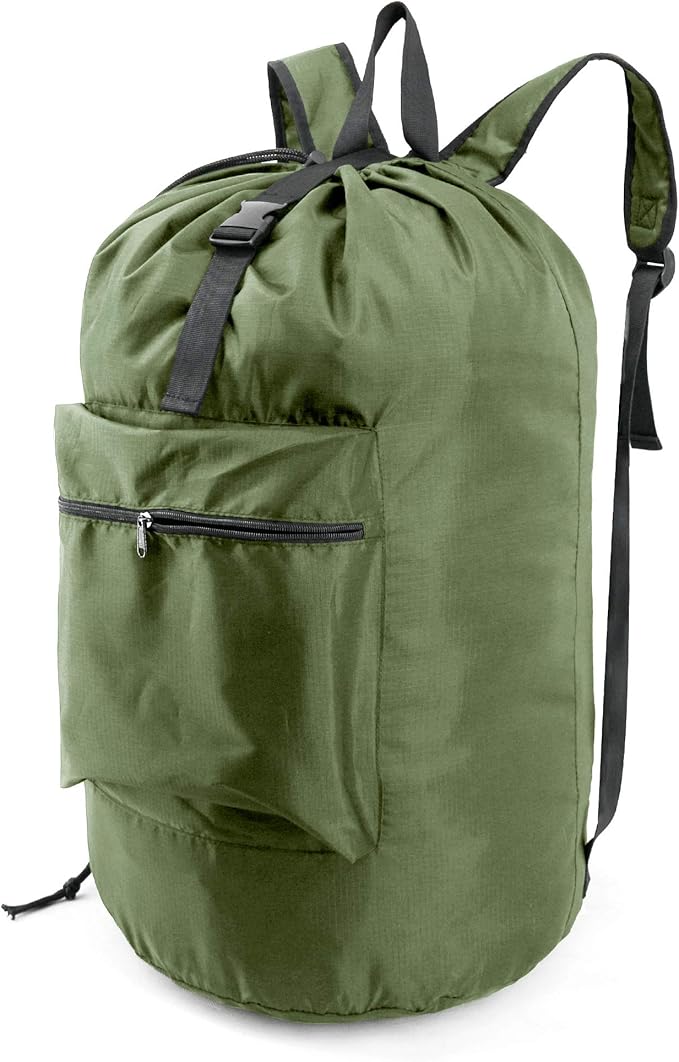 BeeGreen Moss Green Laundry Backpack Bag w Adjustable Shoulder Straps String by BeeGreen