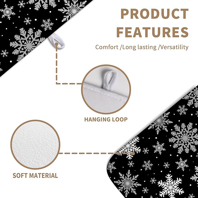 Winter Snowflake Black Dish Drying Mat Christma Snowflakes Large Kitchen Mats - Image 4