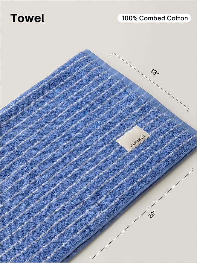 WENSHUO Azure Holiday-Striped Pure Cotton Hand Towel, 100% Combed Cotton - Image 2