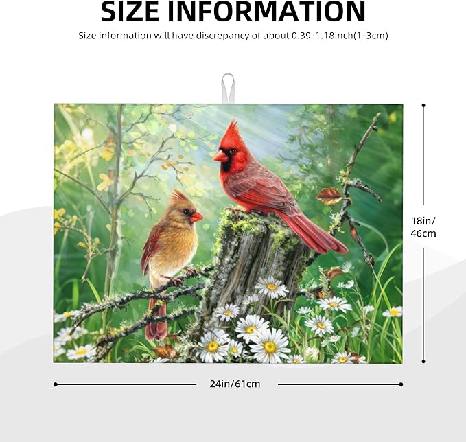Red Bird Dish Drying Mats for Kitchen Counter, Absorbent Reversible Microfiber - Image 2