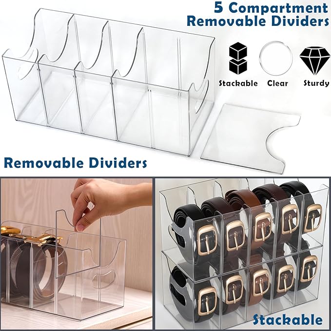 Belt Organizer - 2 Pack Clear Stackable Belt holder - Image 2