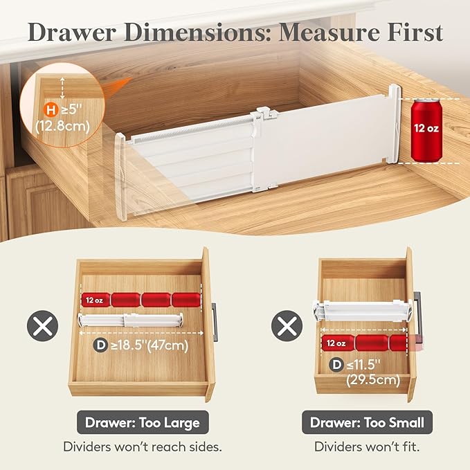 Lifewit 5" Tall 12 Pack Drawer Dividers, 30-47cm/11.5-18.5" Expandable Drawer - Image 3