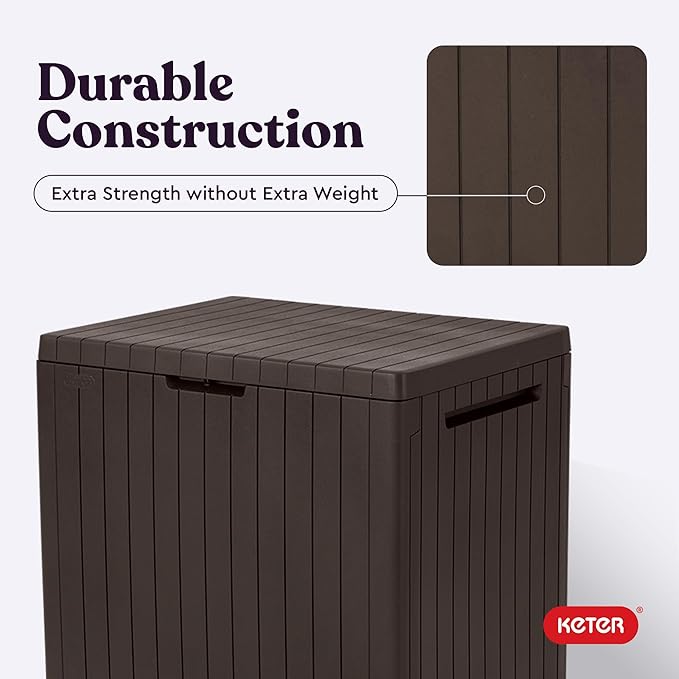 Keter City 30 Gallon Resin Outdoor Storage Box and Patio Furniture Side Table for Pool and Garden Accessories, Brown - Image 7