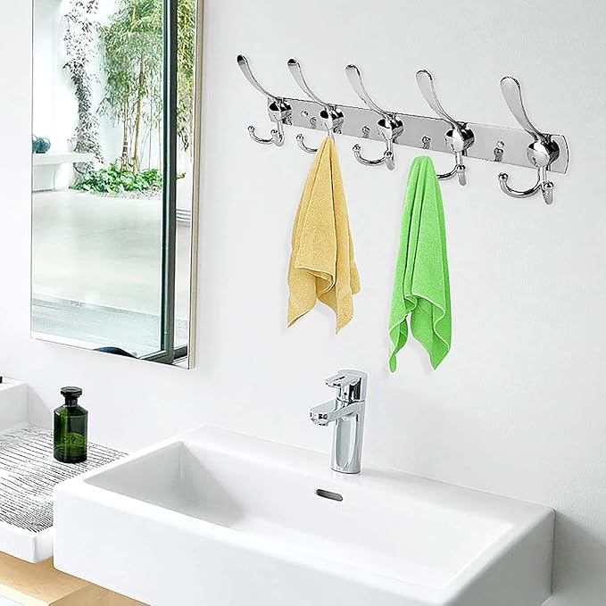 Wall Mount Coat Hook, 2 Pack 15 Hooks Stainless Steel Coat Hangers Rack Robe - Image 5