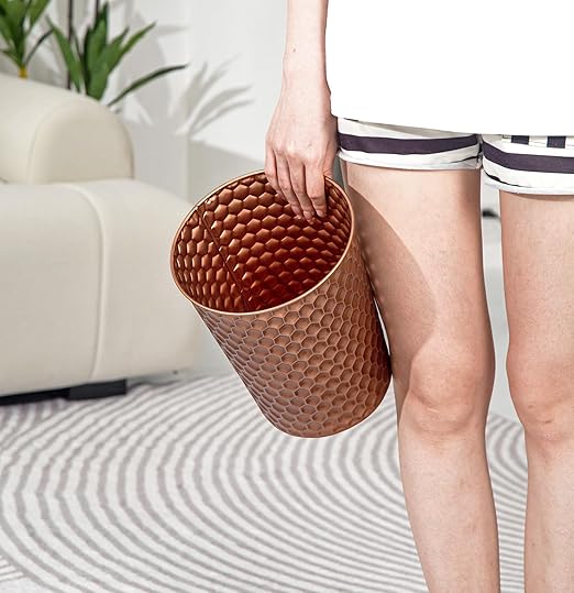 Small Metal Trash Can Wastebasket, Decorative Honeycomb Garbage Can Waste Basket - Image 9