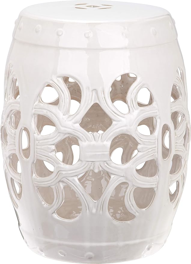 Safavieh Castle Gardens Collection Imperial Vine Antique White Glazed Ceramic Garden Stool by SAFAVIEH