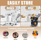 Sun Moon Laundry Basket, Foldable Cloudy Starry Night Laundry Hamper Tote Bag - Image 3