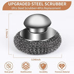 5Pcs Steel Wool Scrubber with Replacement Wire Sponge Pads Set, Stainless Steel - Image 3