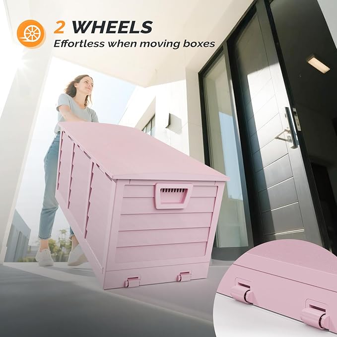 VINGLI 75 Gallon Collapsible Outdoor Storage Box, Simple-to-assemble Plastic Storage Containers with Lid, Patio Deck Box Furniture for Garden, Pool, Balcony, Yard (Pink) - Image 6