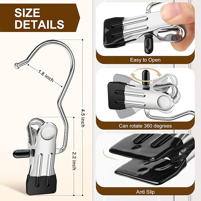 Myfolrena Hanger Clips for Hanging Heavy Duty Clothes Hooks Clips 18pc Clothes - Image 6