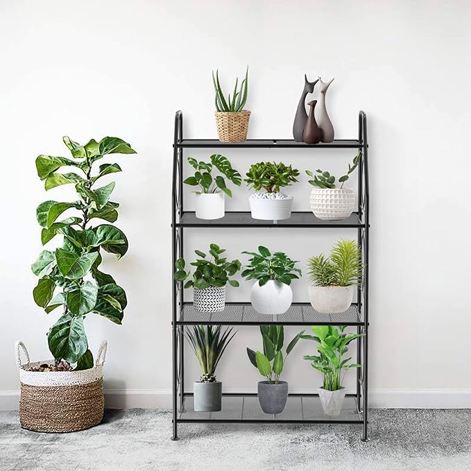 Plant Stand, 4 Tier Plant Shelf for Indoor Outdoor, Heavy Duty Metal Tall Plant Stands Holder Rack for Living Room Balcony and Garden, Black - Image 2