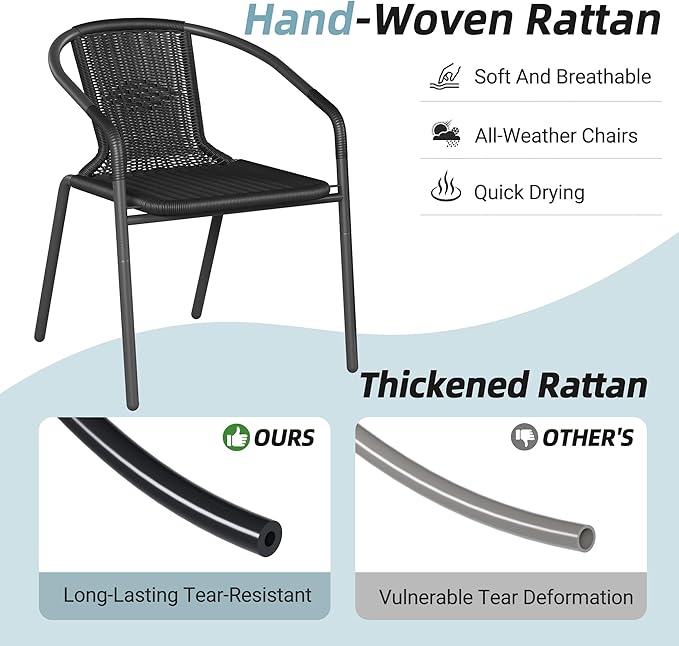 Amopatio Outdoor Dining Chairs Set of 4, Stackable Patio Chairs, Rattan Wicker Patio Chairs Set of 4, Bistro, Garden, Yard, Porch, Black - Image 6