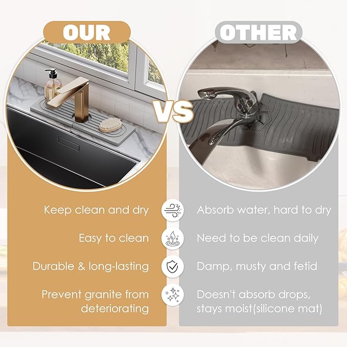 15.7''x4.8''Stone Faucet Mat for Kitchen Sink, Diatomite Quick Dry Kitchen Sink - Image 5