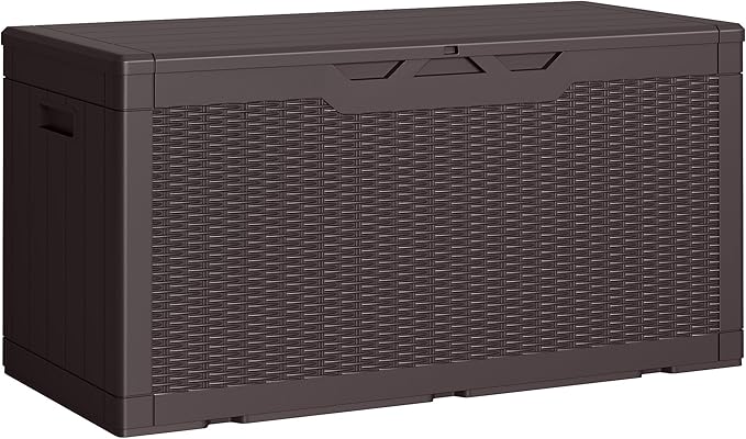 Greesum Outdoor Storage Box 100 Gallon Storage Bin with Lid for Patio Furniture, Garden Tools, Pool Supplies, Lockable, Waterproof and UV Resistant, Dark Brown by BuynowfromGreesum
