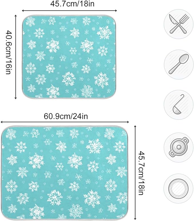 Winter Snowflake Turquoise Dish Drying Mat - Image 3