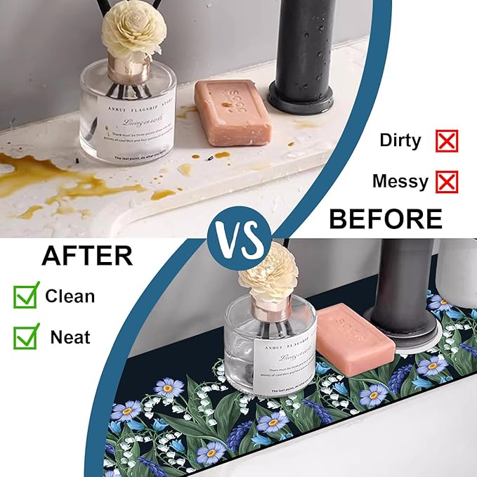 Blooming Lilies Sink Splash Guard Valley Lilies Flowers Faucet Absorbing Mat - Image 6