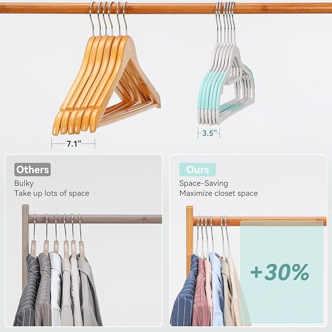 Pack of 30 Coat Hangers, Space-Saving Plastic Clothes Hangers, 0.2 Inches Slim - Image 6