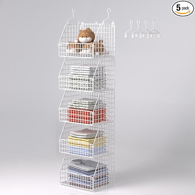 Hanging Closet Organizer and Storage, Clothes Hanging Shelves Wire Baskets by PUPPYCUTE