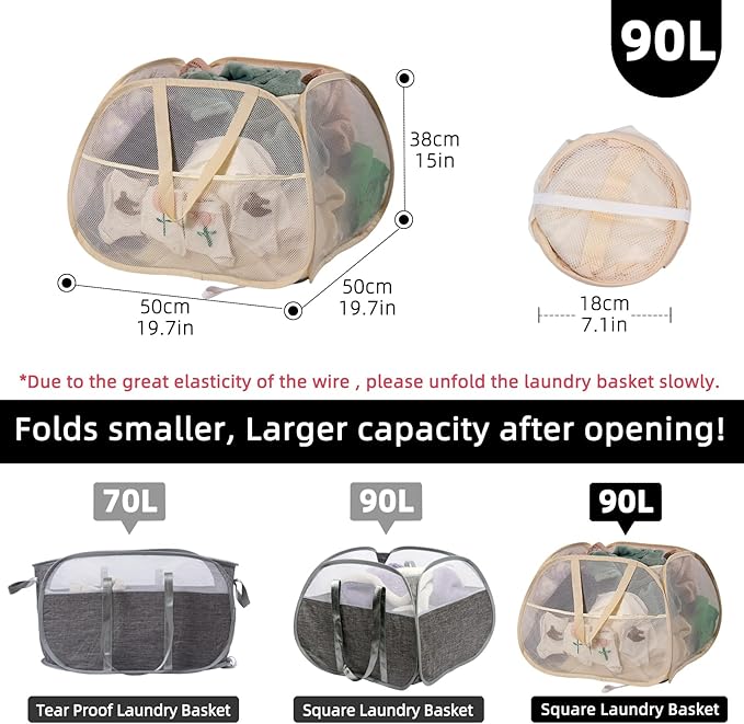 Collapsible Laundry Basket, 90L Foldable Pop-up Laundry Hamper - Image 2
