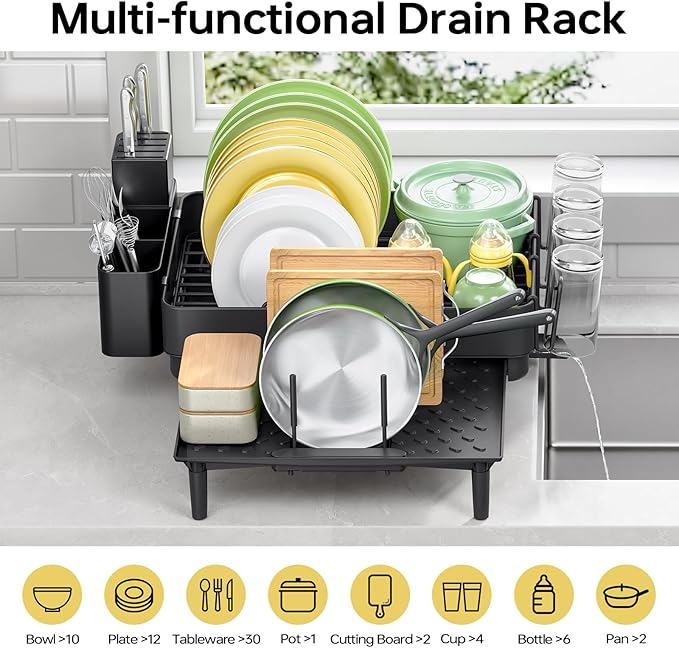 Dish Drying Rack for Kitchen Counter, 304 Stainless Steel Dish Rack, Expandable - Image 7
