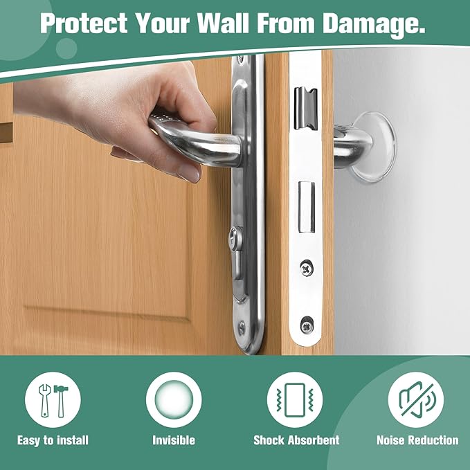 Strongest Door Knob Wall Shield, 2“ Clear Self Adhesive Round Soft Rubber Door - Image 2