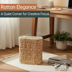 Wicker Bathroom Trash Can with Lid, Narrow Rattan Waste Basket with Removable - Image 9