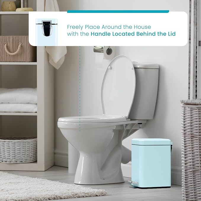 Home Zone Living 3-Pack 1.3 Gallon Small Poweder Blue Bathroom Trash Can - Image 4
