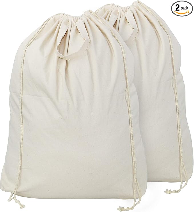 2 Pcs Canvas Laundry Bags with Carrying Handles & Drawstring Closure, by iwillCREATEPRO