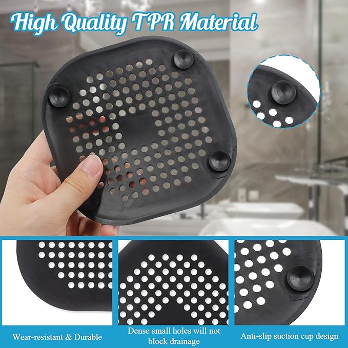 2Pcs 5.4 Inch Square Drain Cover TPR Hair Drain Catcher Flat Silicone Floor - Image 3
