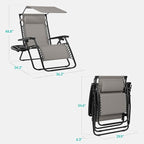Best Choice Products 30” Wide Folding Zero Gravity Outdoor Recliner Patio Lounge Chair w/Adjustable Canopy Shade, Headrest, Side Accessory Tray - Ice Gray - Image 2