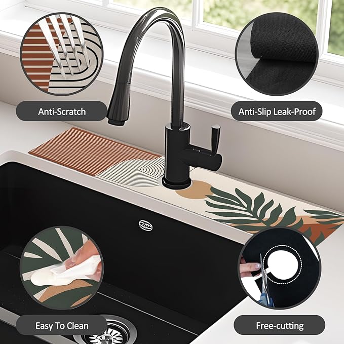 24" X 5.5" Kitchen Sink Splash Guard Faucet Mat Boho Super Absorbent Fast - Image 4