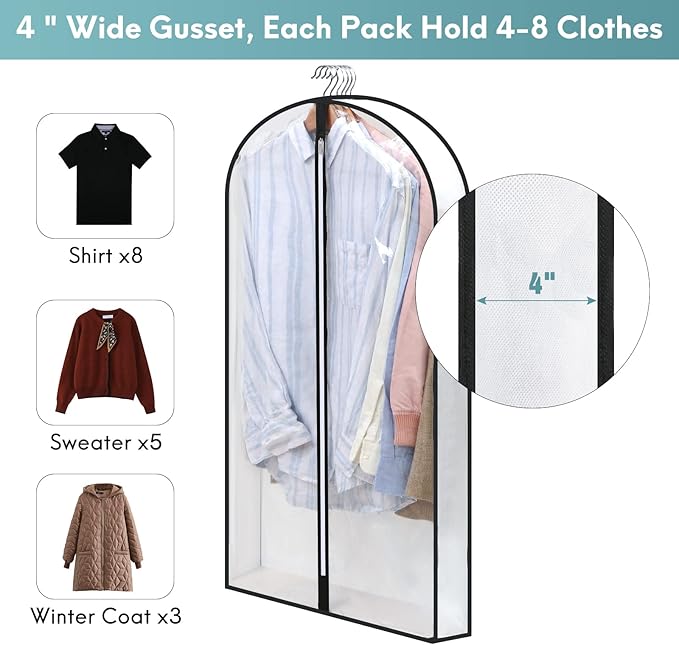 40" Clear Garment Bags for Hanging Clothes, Hanging Clothes Storage Suit Cover - Image 2