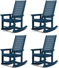 GREENVINES Outdoor Rocking Chairs | Set of 4 | Porch Rocker | HDPE Plastic | Blue | Oversized Rockers | High Back | Big & Tall | Ladder Back | for Patio Outside Backyard Balcony Garden by GreenVines