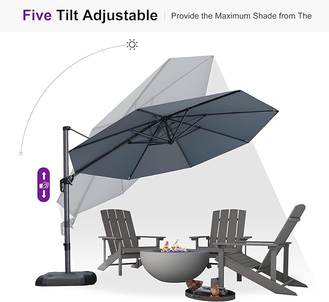 PURPLE LEAF 11 Feet Patio Umbrella with Base Outdoor Cantilever Round Umbrella Aluminum Offset Umbrella with 360-degree Rotation for Garden Deck Pool Patio Light Grey - Image 6
