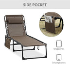 Outsunny Chaise Lounge Chair Outdoor, 5-Position Adjustable Sun Tanning Chair with Carrying Handle and Side Pocket, Folding Bed Cot with Removable Pillow for Garden, Beach, Patio, Pool, Camp, Brown - Image 7