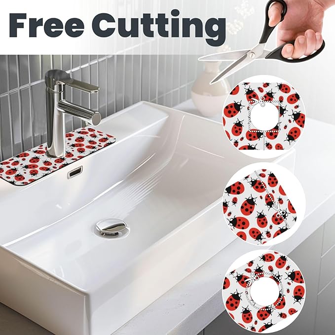 Kitchen Sink Splash Guard Faucet Mat Ladybug Cartoon 15"x5.5", Diatom Mat - Image 3