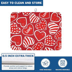 Valentines Day Dish Drying Mat for Kitchen Counter Red Polka Dot Stripe Love - Image 5