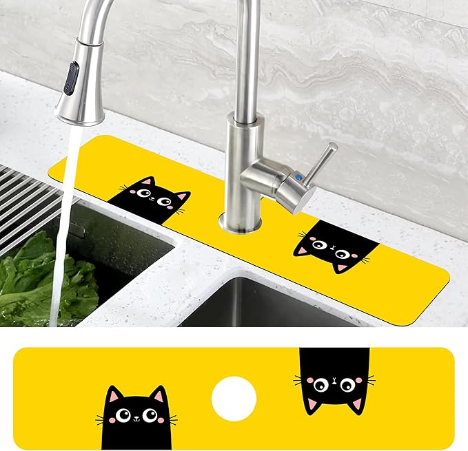 Cute Black Cat Head Kitchen Sink Splash Guard Mat Absorbent Fast Drying Mat - Image 4